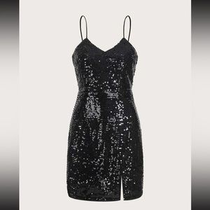 NWOT Black Split Thigh Sequin Cami Dress